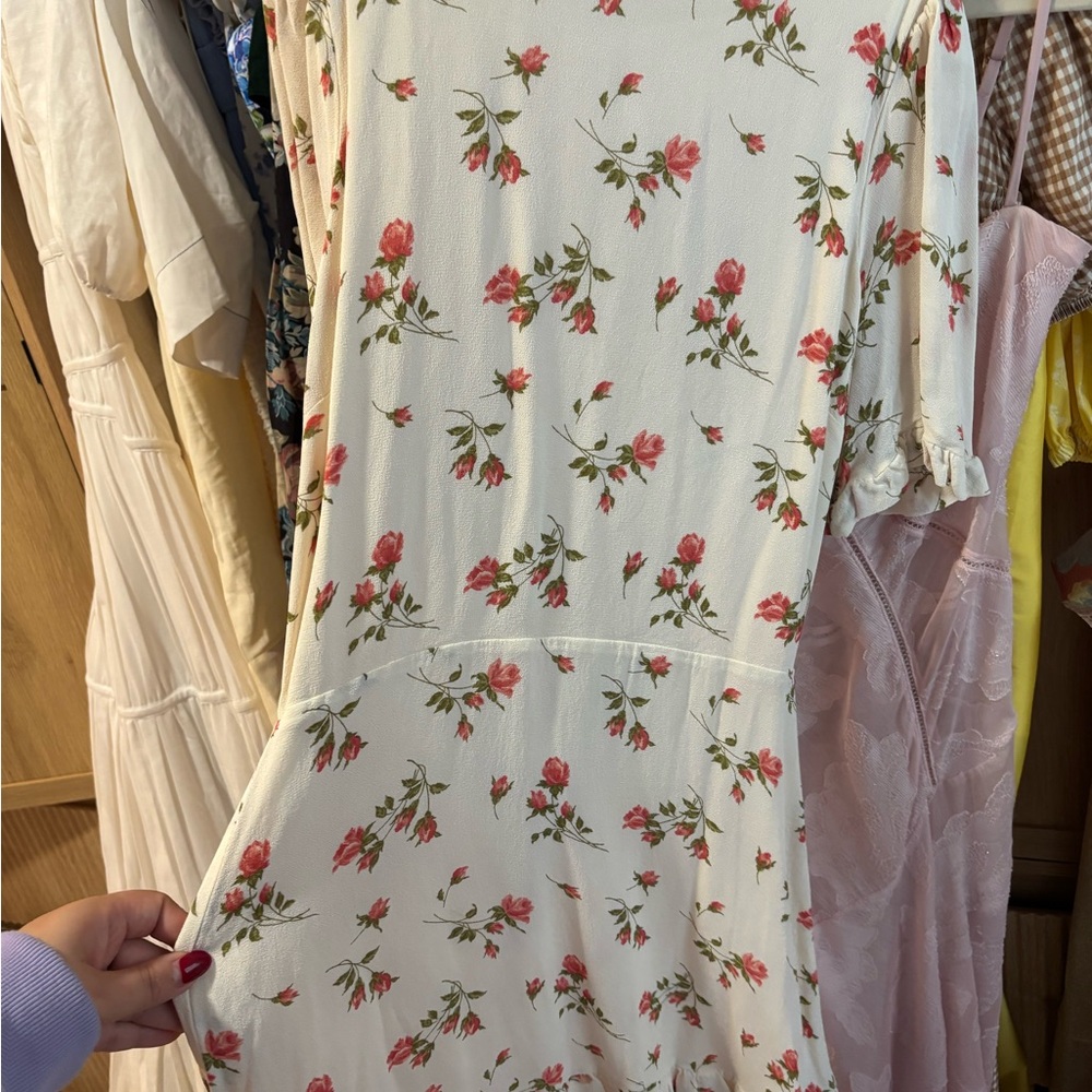 Reformation Cream Floral Dress with Pink Accents